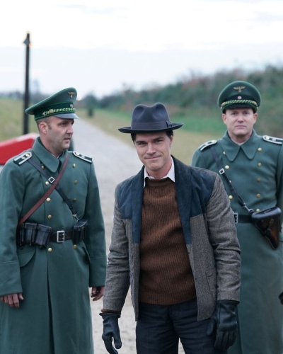 "Now introducing — #FinnWittrock and #VictoriaPedretti as ORIGIN's August Landmesser and Irma Eckler. #ORIGINMovie opens in theaters January 19. Get tickets at originfilm.com via the link in bio."
